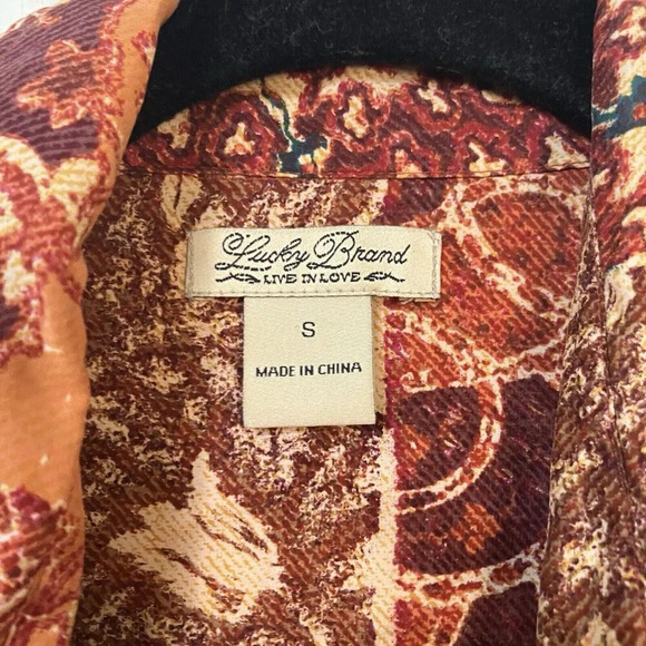 Lucky Brand Silk Mixed Print Floral Patchwork  Button Up Shirt Womens Small - Picture 3 of 6